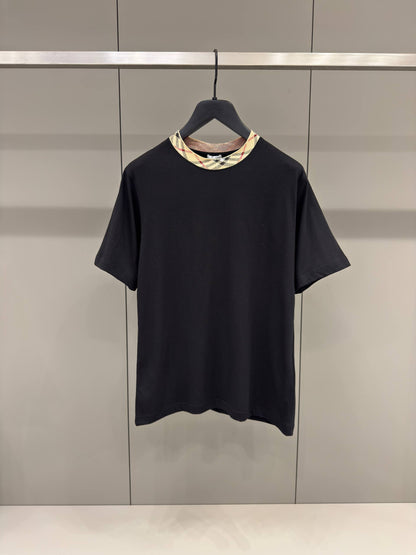 Check Trim Black Cotton T-shirt