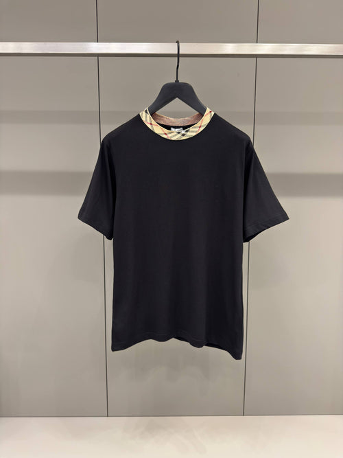 Check Trim Black Cotton T-shirt