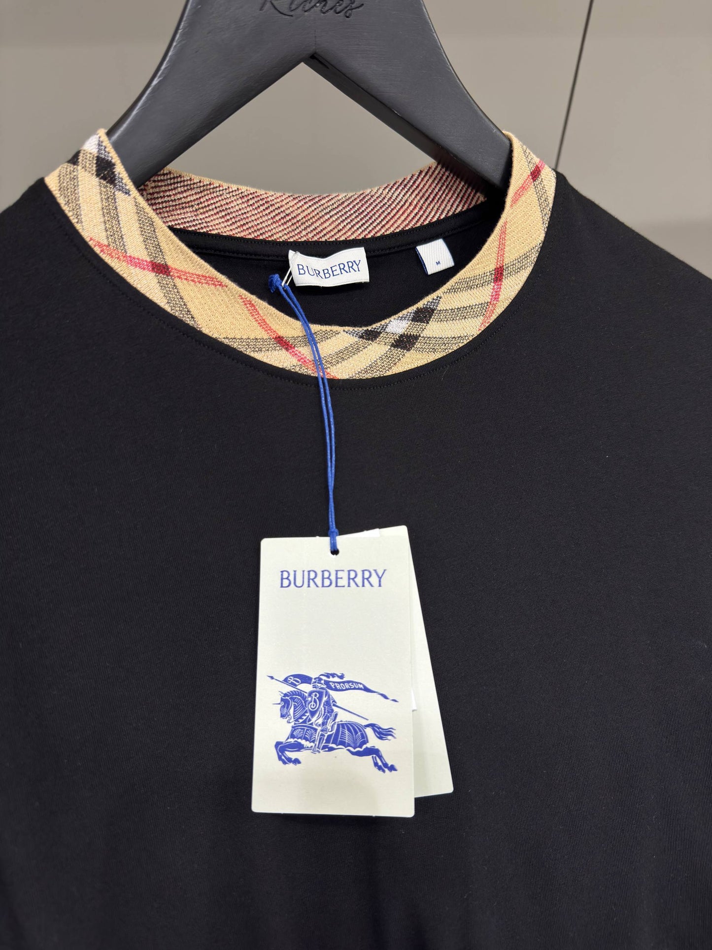 Check Trim Black Cotton T-shirt