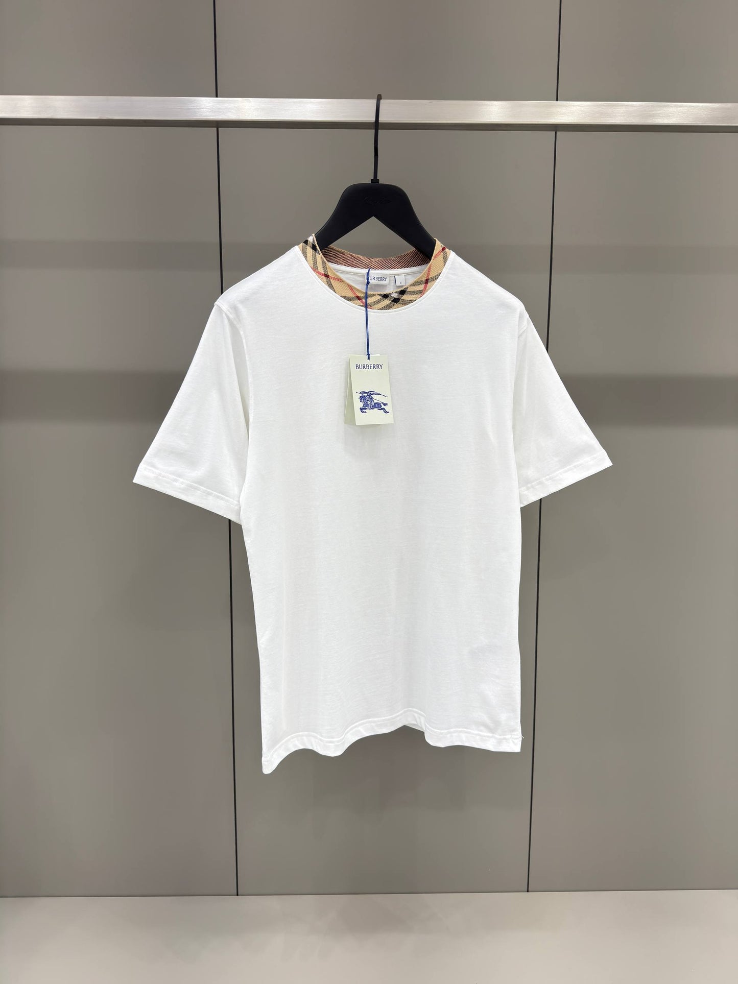 Check Trim White Cotton T-shirt