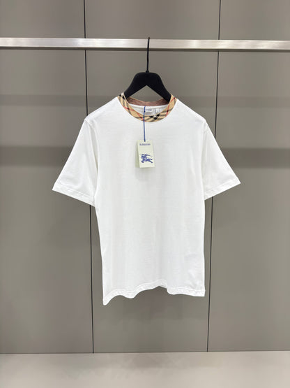 Check Trim White Cotton T-shirt