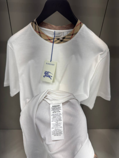 Check Trim White Cotton T-shirt