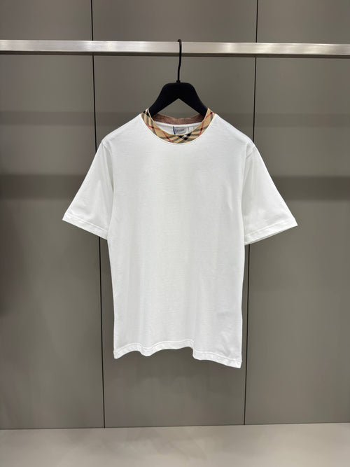 Check Trim White Cotton T-shirt