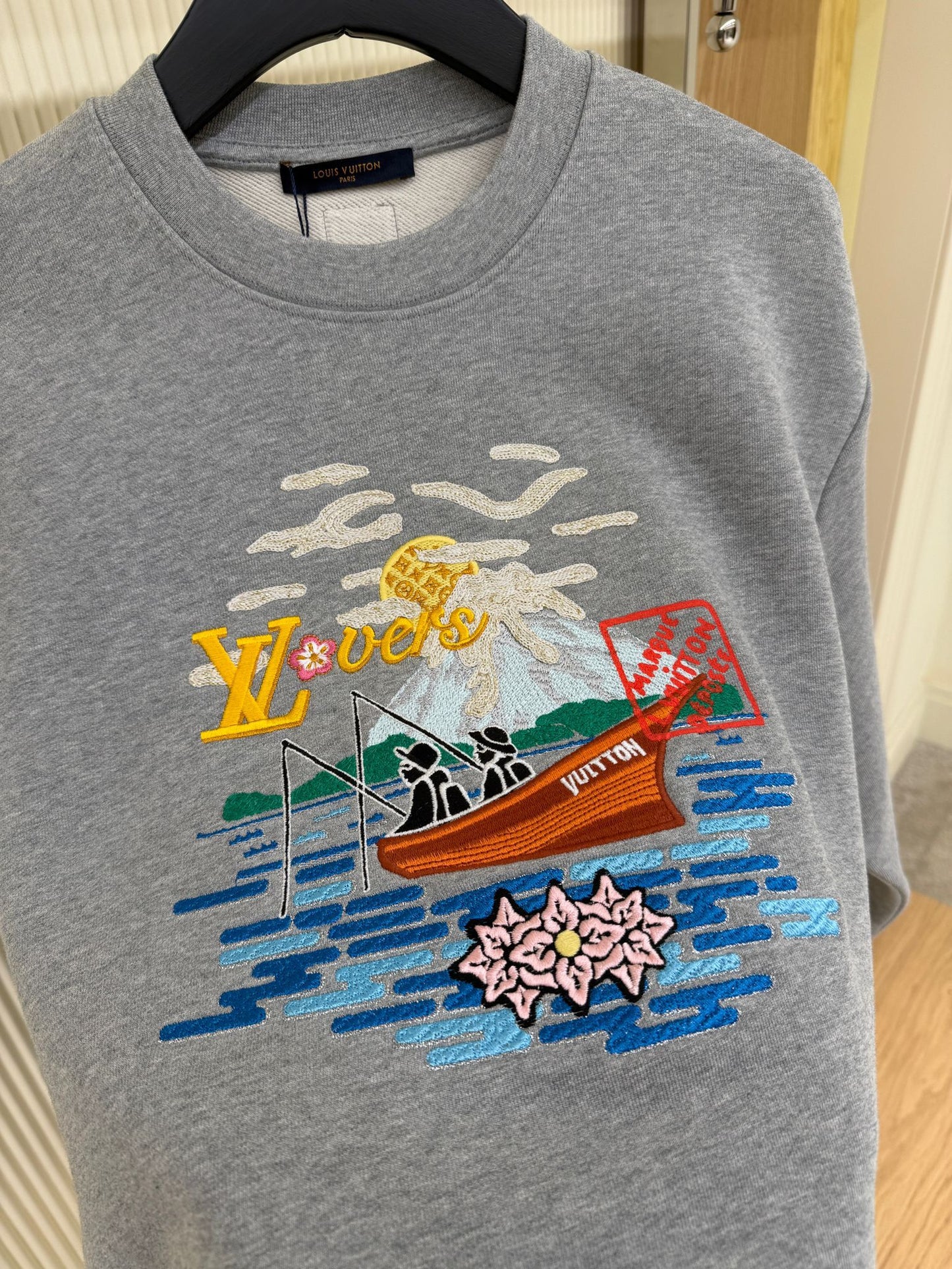 Grey Cotton Sweatshirt with Embroidery