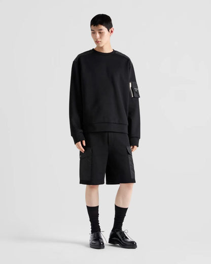 Black Cotton Sweatshirt with Pockets