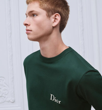 Relaxed fit Green T-shirt with Logo Embroidery