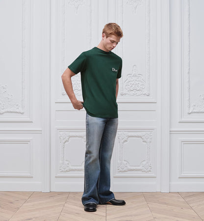 Relaxed fit Green T-shirt with Logo Embroidery