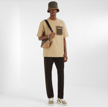 Beige Jersey Zip-Pocket T-shirt