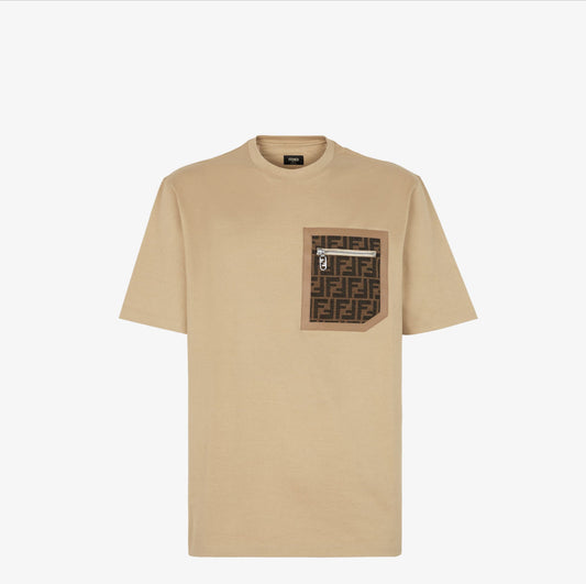 Beige Jersey Zip-Pocket T-shirt