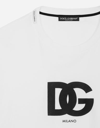 White Cotton T-shirt with DG logo print - Exclusive Wear