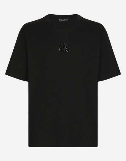 Rhinestones-detailed DG Patch Black T-shirt