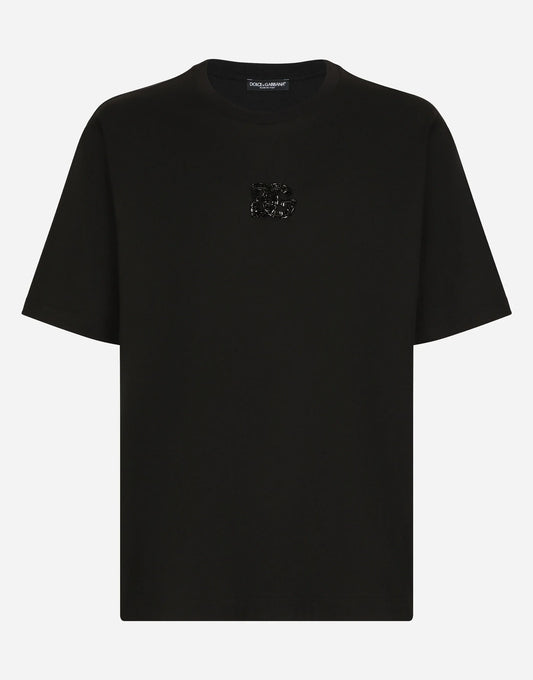 Rhinestones-detailed DG Patch Black T-shirt