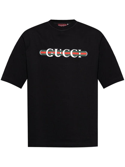 Black Cotton JerseyT-shirt with Logo Print