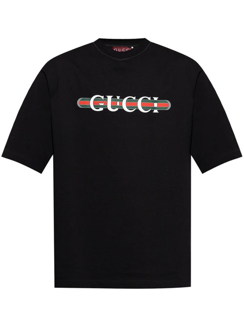 Black Cotton JerseyT-shirt with Logo Print