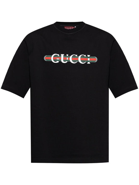 Black Cotton JerseyT-shirt with Logo Print