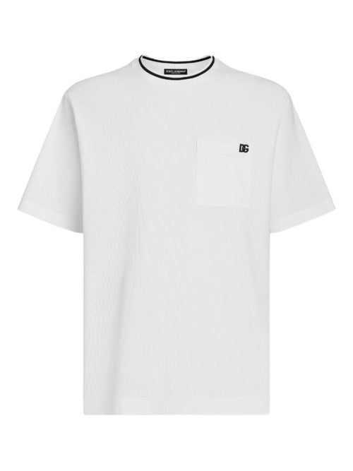 Logo-embroidered White Cotton T-shirt with Pocket