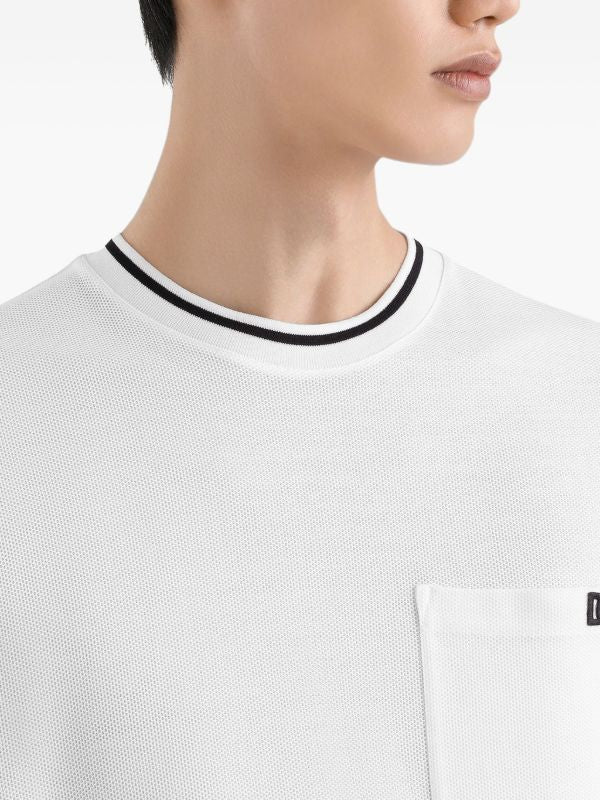 Logo-embroidered White Cotton T-shirt with Pocket