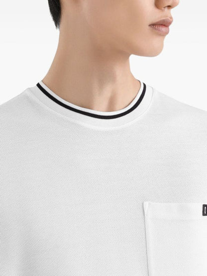 Logo-embroidered White Cotton T-shirt with Pocket
