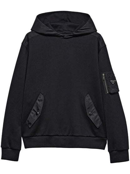 Black Cotton Hoodie with Pockets