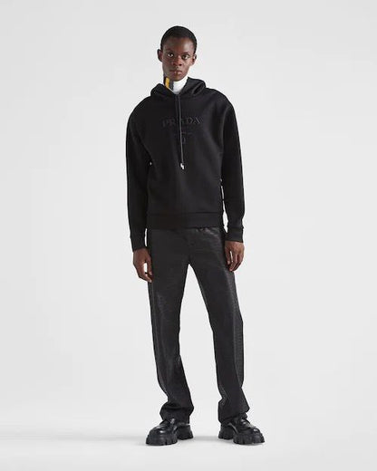 Logo Print Cotton Black Hoodie