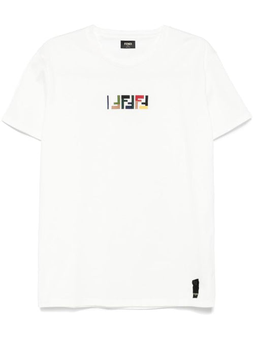 White T-shirt with Triple FF Embossed Embroidery