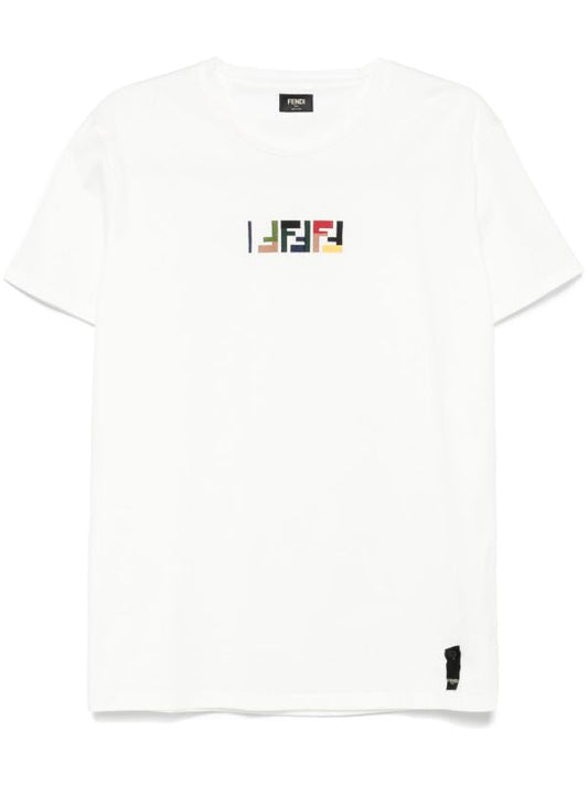 White T-shirt with Triple FF Embossed Embroidery