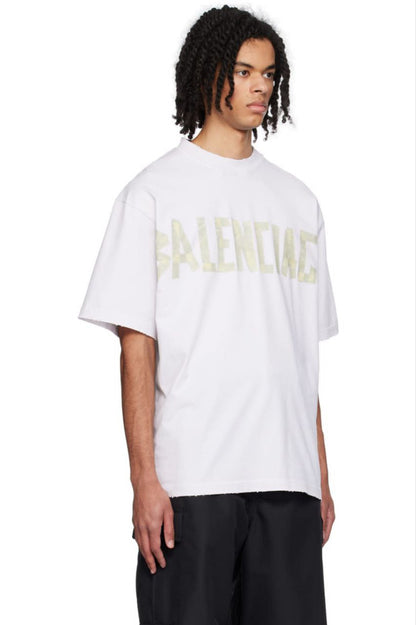 Tape Type Oversized White T-shirt