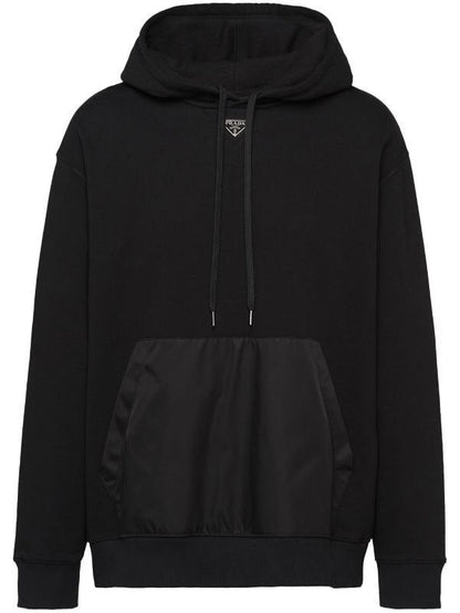 Logo Fleece Black Cotton Hoodie