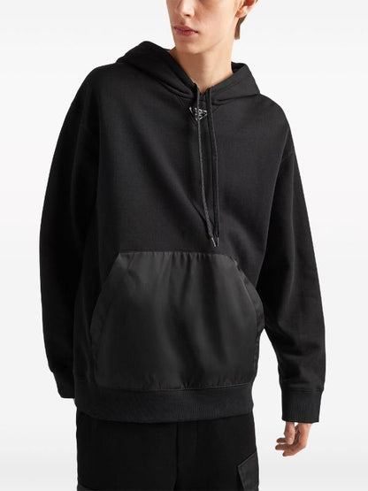 Logo Fleece Black Cotton Hoodie