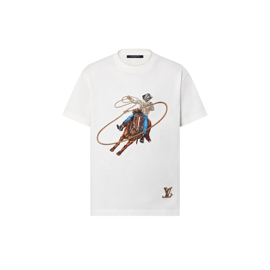 Cowboy Graphic Embroidered Cotton T-shirt