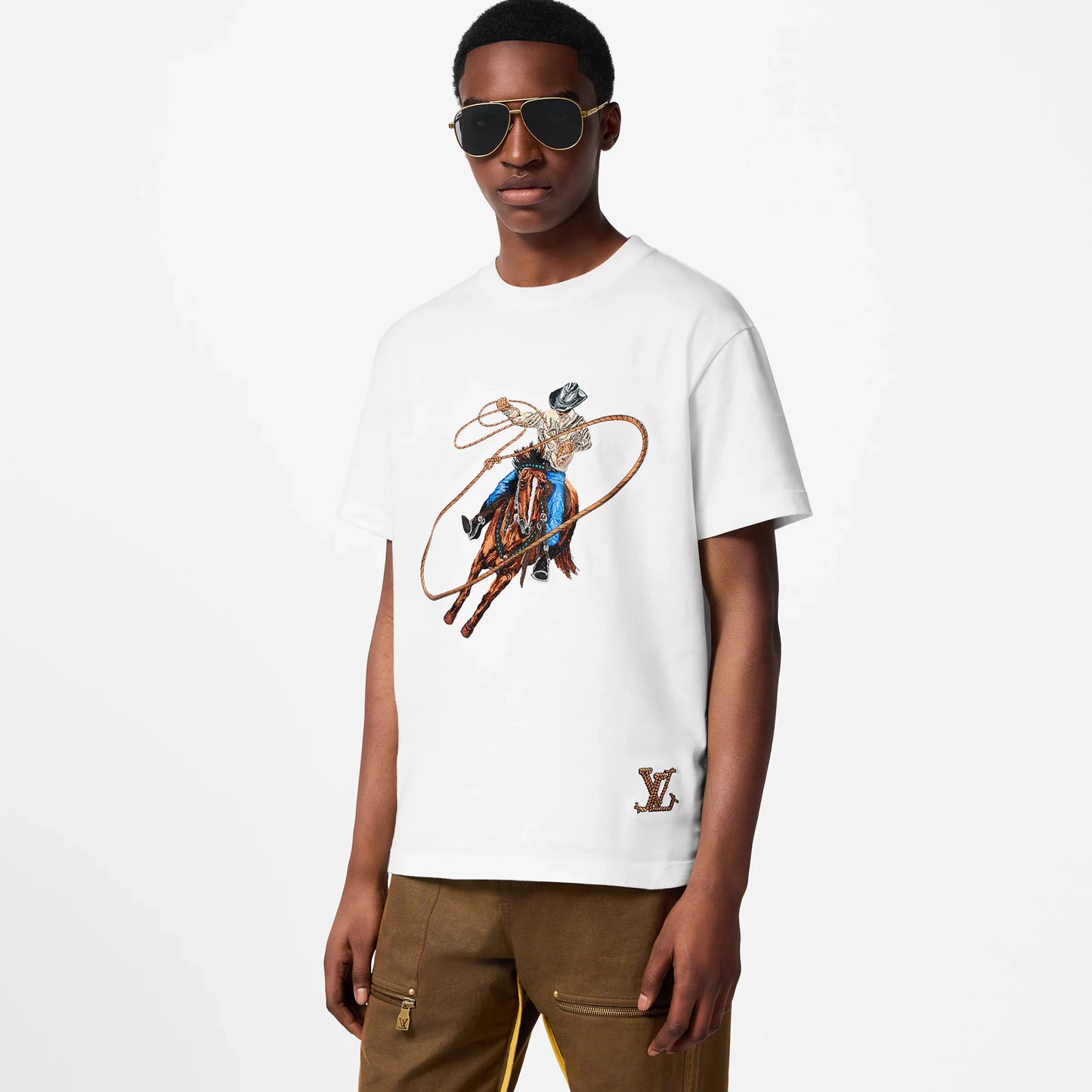 Cowboy Graphic Embroidered Cotton T-shirt