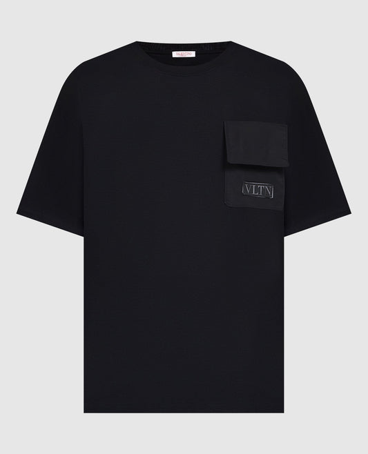 VLTN Black Cotton T-shirt with Pocket