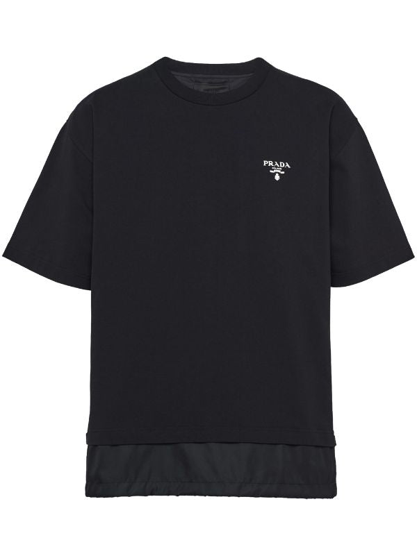 Logo Print Layered Detail Black T-shirt