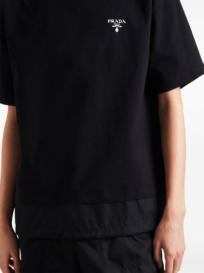 Logo Print Layered Detail Black T-shirt