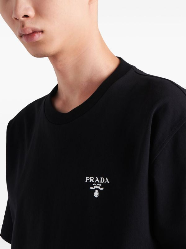 Logo Print Layered Detail Black T-shirt