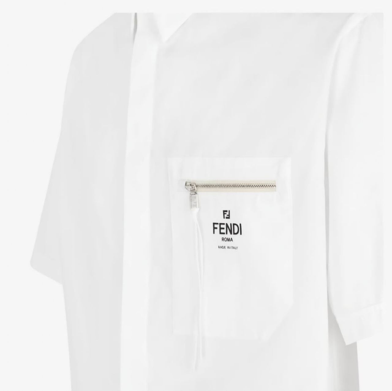 Pocket Zip-up White Cotton Shirt