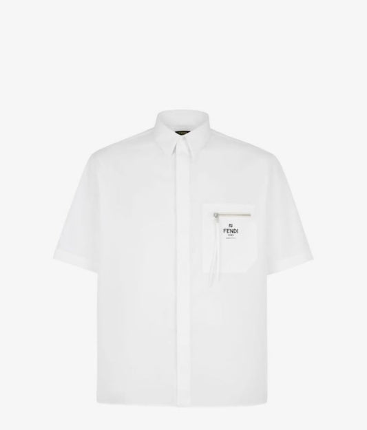 Pocket Zip-up White Cotton Shirt