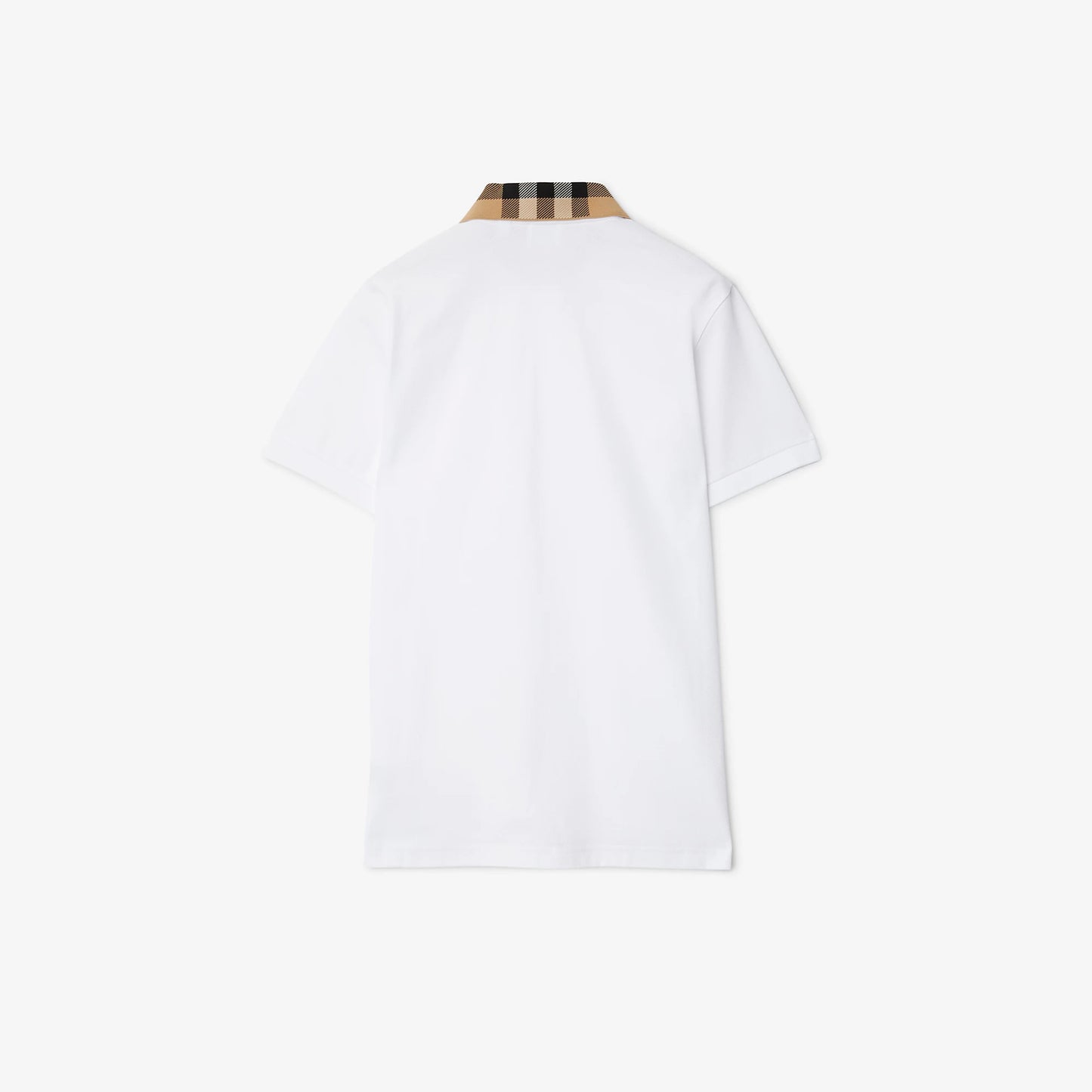 Check Collar Cotton White Polo Shirt