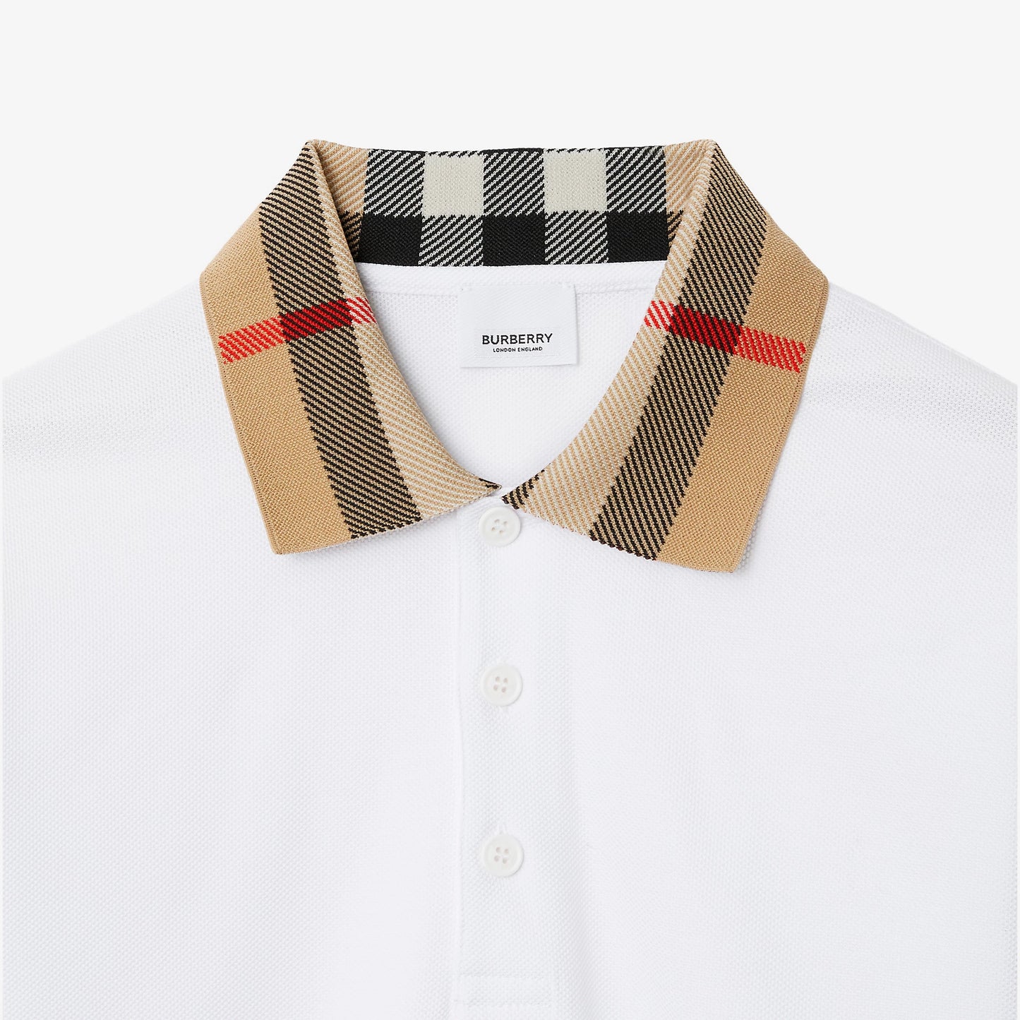 Check Collar Cotton White Polo Shirt