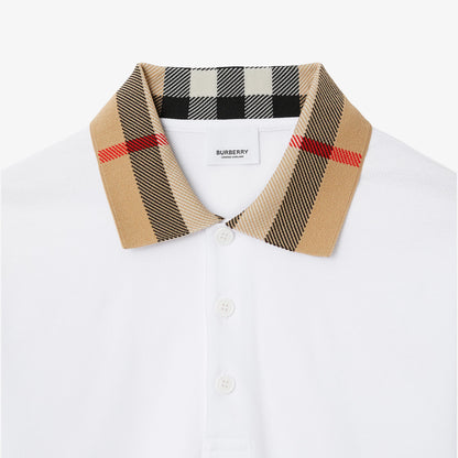 Check Collar Cotton White Polo Shirt