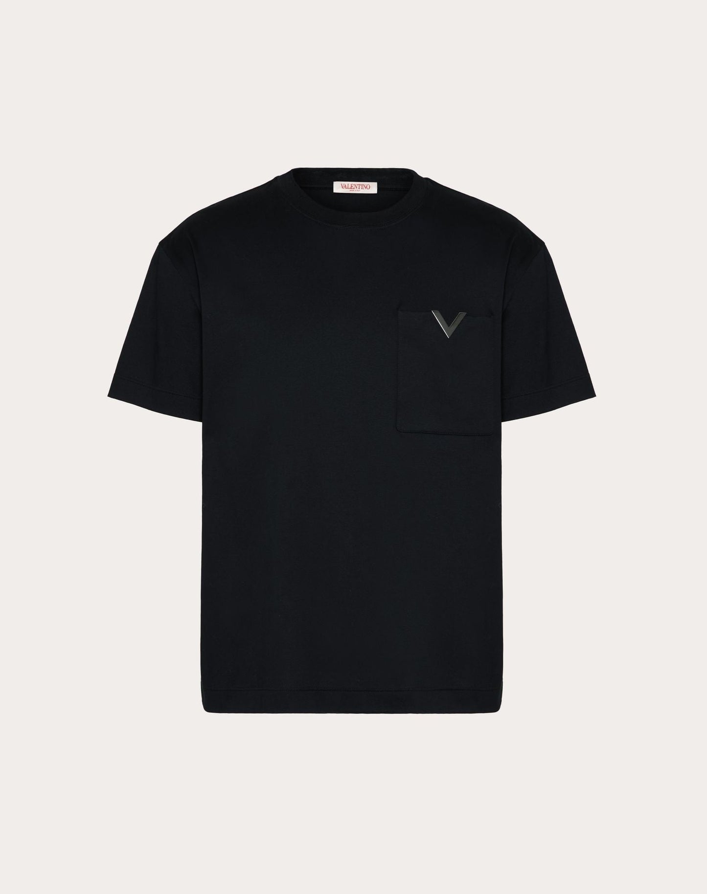 Black Cotton T-shirt with Metallic V Detail