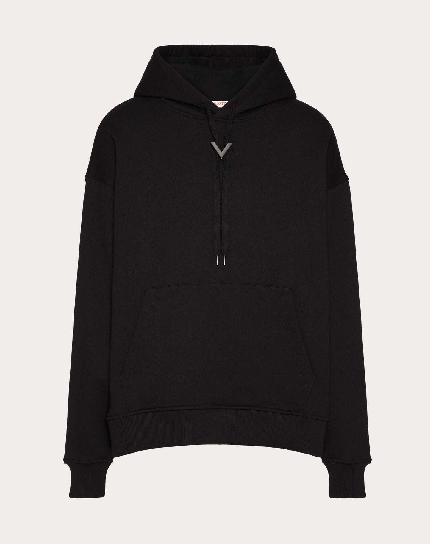 Black Cotton Hoodie with Metallic V Detail