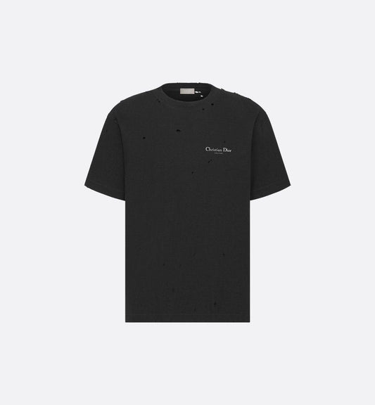 Black Distressed-Effect Cotton Jersey T-shirt