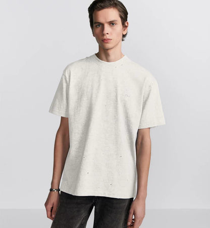 White Distressed-Effect Cotton Jersey T-shirt