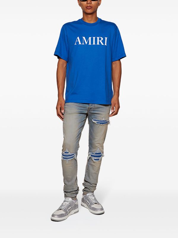 Logo Print Blue Cotton T-shirt