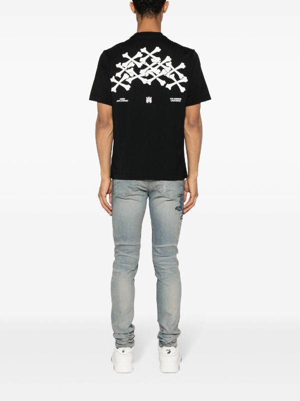 Bones Stacked Black Cotton T-shirt