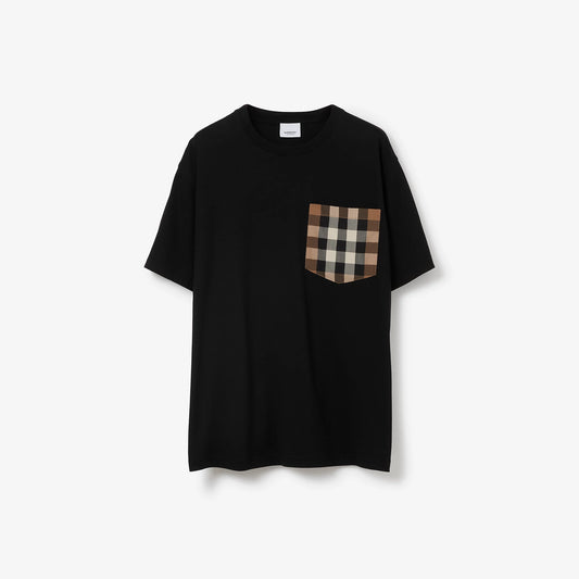 Oversize Check Pocket Cotton Black T-shirt