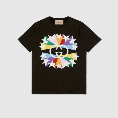 GUC Interlocking G Star Burst print Black T-shirt - Styledistrict