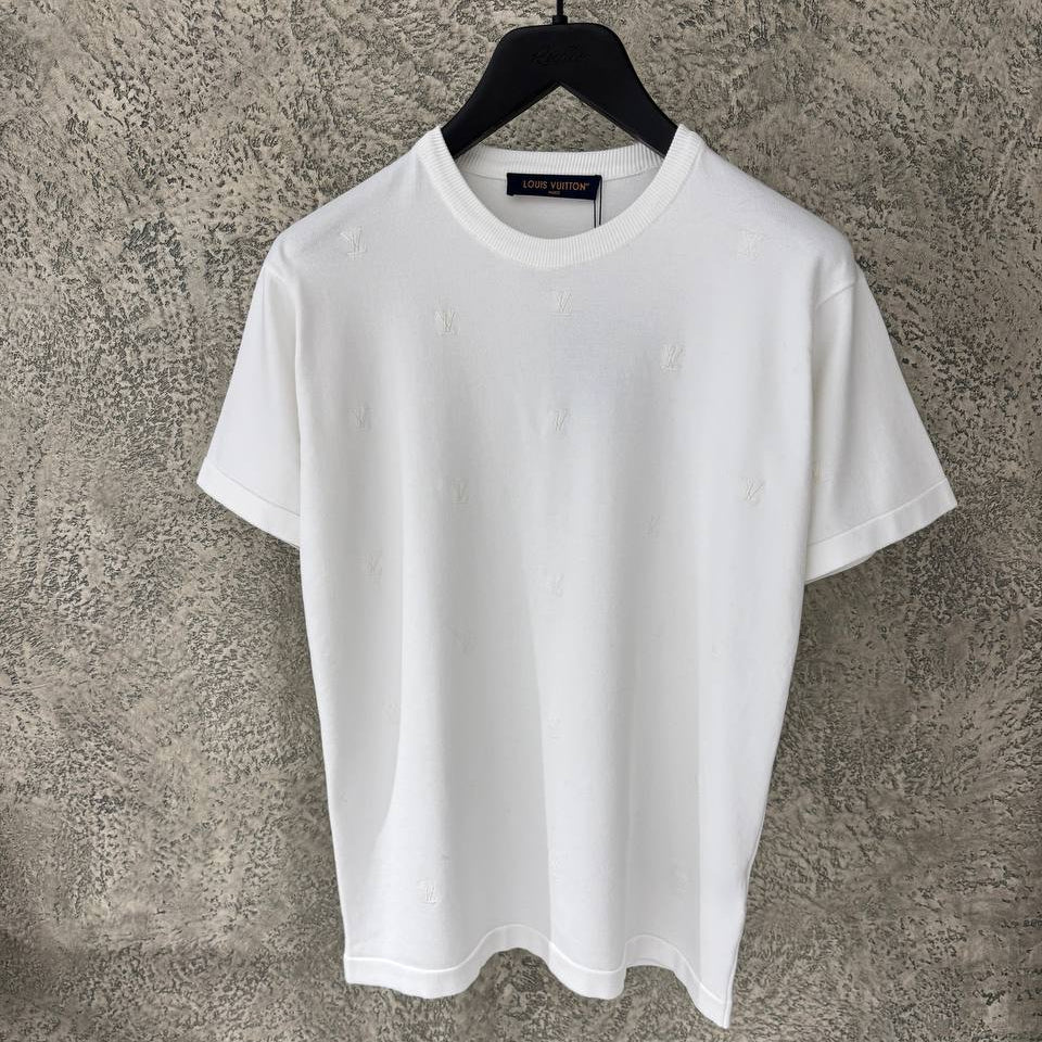LV Blason White Embroidered Short-Sleeved T-shirt
