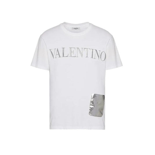 VLTN T-SHIRT WITH METALLIC SILVER POCKET AND VLTN EMBOSSED - Styledistrict